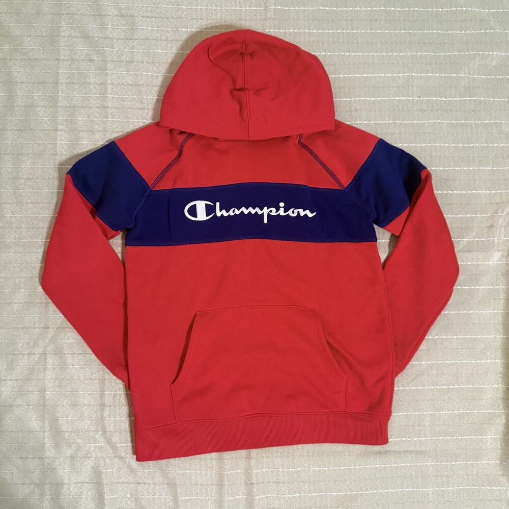 Champion Boys Hoodie Striped Red Navy Size 14 Great Condition